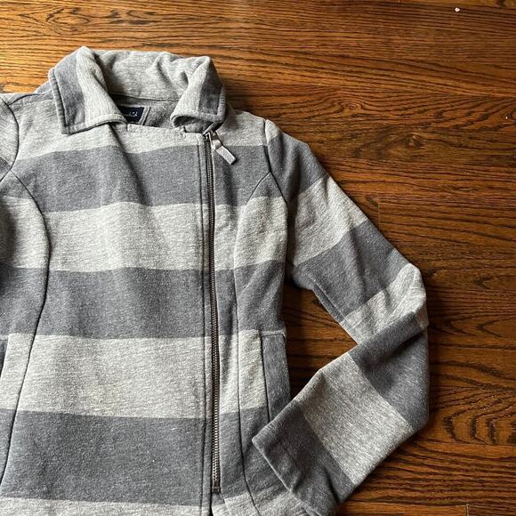 Splendid Cotton Blend Gray and Blue Striped Rugby Midtown Moto Jacket - S - Picture 3 of 10